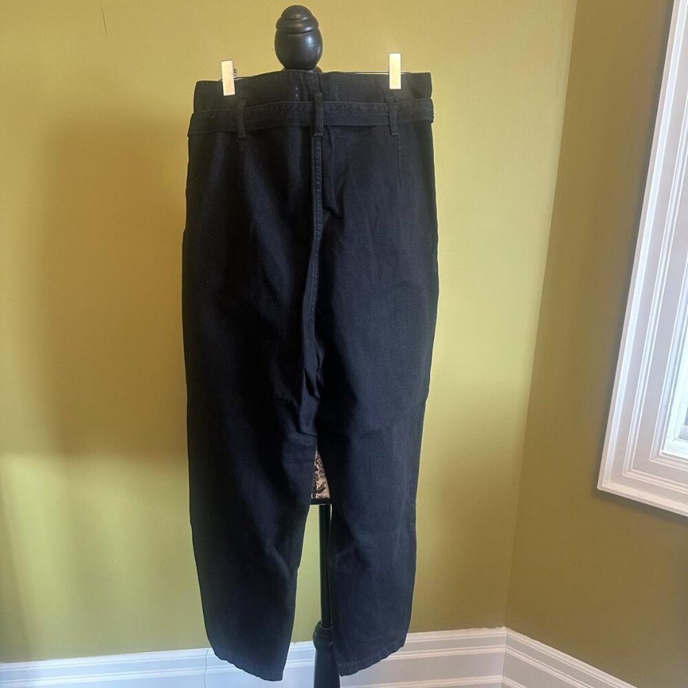 Mango NWOT Black Barrel Leg Jeans High Rise Pleated Cuffed Belted Balloon Denim - Picture 6 of 14